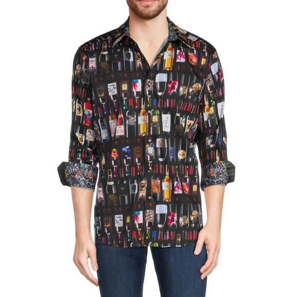 Robert Graham Men’s Wine Bottle Print Shirt Multicolor Bold Dress Casual XL NWT - Picture 1 of 8